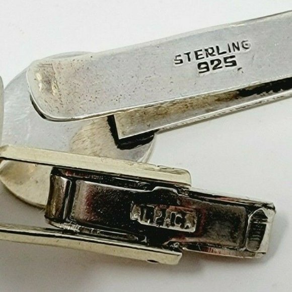 Vintage Sterling 925 Round Men’s Cuff Links and tie Bar Mexican style - Picture 3 of 4